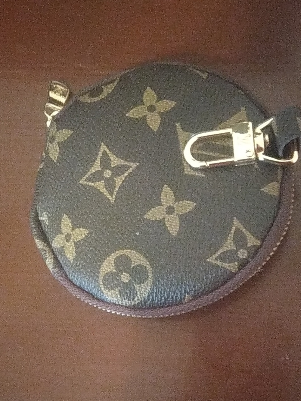 Louis Vouitton Brown Monogram Round Coin Pouch with Clip
